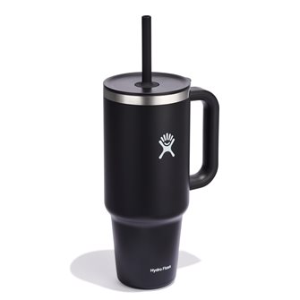 Mug géant 1,18 litre isotherme Hydro Flask noir avec capuchon anti-fuites et paille souple intégrée